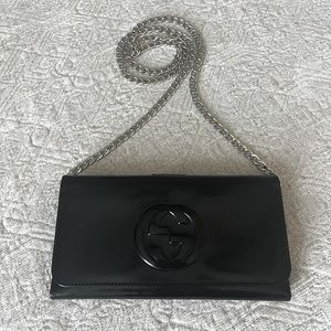 Gucci Soho Black Patent Leather wallet on chain